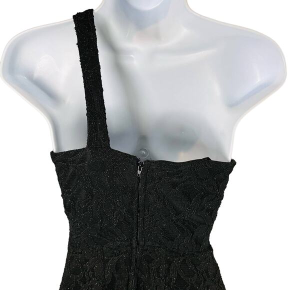 City Triangles Womens 3 Juniors Little Black Lace Jeweled One Shoulder Dress Zip - Picture 9 of 11